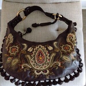 Isabella Fiore India Emellished Tasseled Hobo Shoulder Handbag